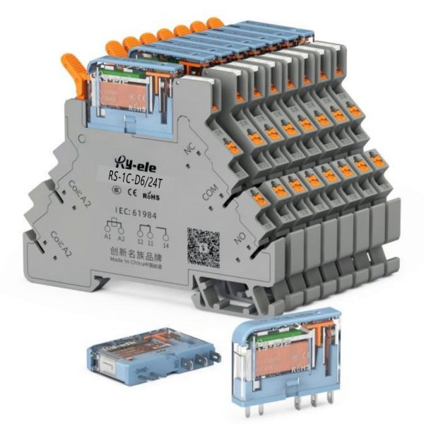 Реле ультратонкое с колодкой DIN в сборе RY-ELE RS-1C-D24L+RS1C-6/24-T (1NO+1NC/24VDC)